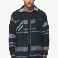 Bale Heavy Flannel Zip Shirt Black Grey