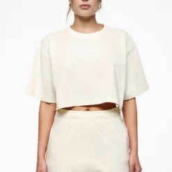 Layla Oversized Cropped Tee Vintage Washed Unbleached Gum