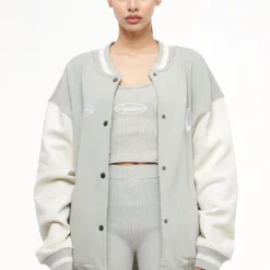 Dale Oversized Varsity Jacket Vintage Washed Quiet Gray Angels Cream