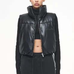 Zito Cropped Faux Leather Vest Black