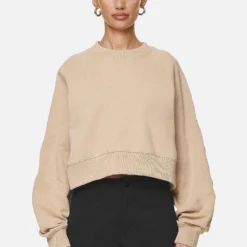 Kintore Cropped Oversized Raglan Sweater Washed Safari Sand