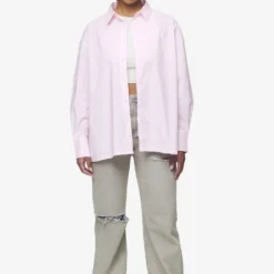Avenida Striped Oversized Overshirt Bubblegum White
